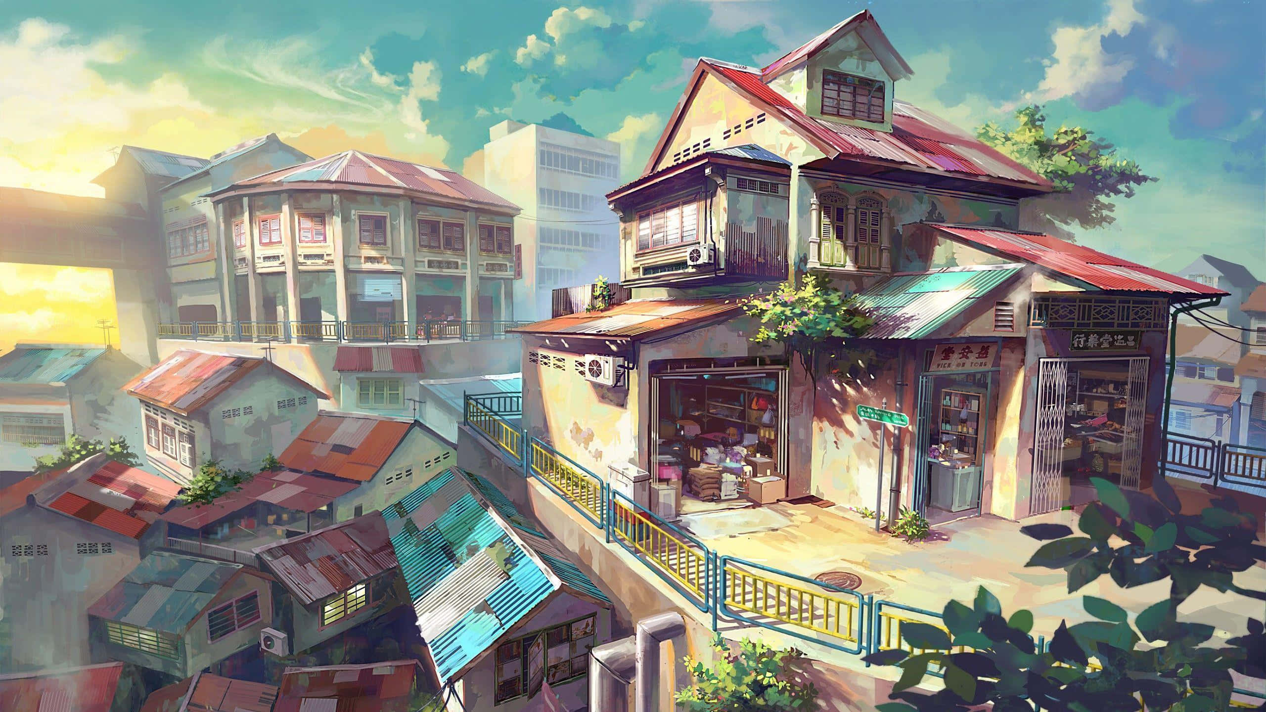Спокойна живописна гледна точка от Anime Landscape Тапет
