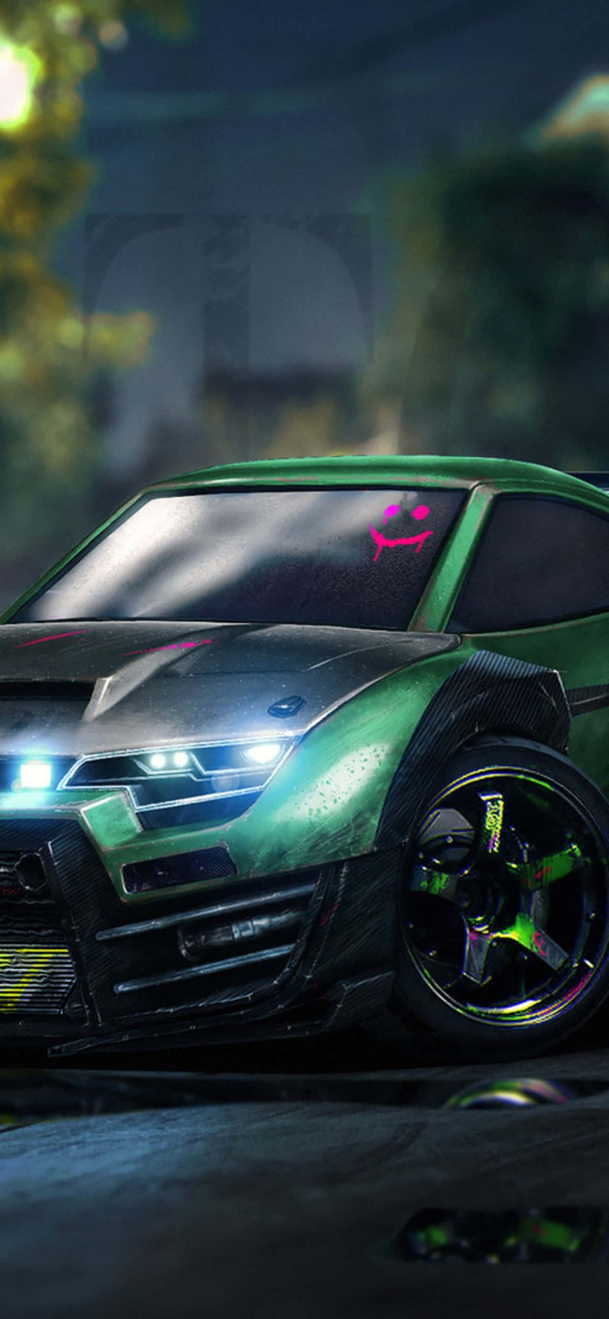 Спринт на игрището в радикален космически кораб в iPhone XS Max Rocket League Тапет