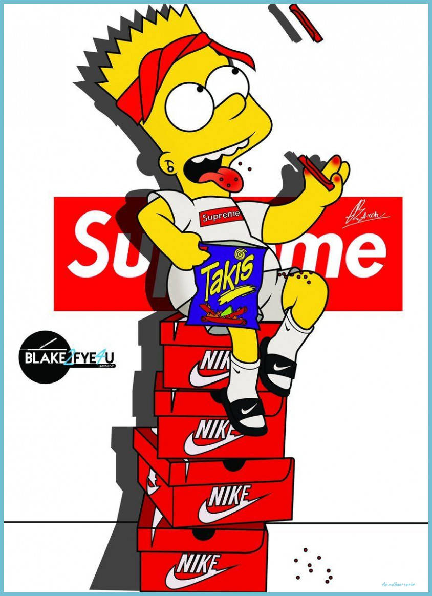 Стилен Барт Симпсън в Supreme стил Дрип Арт Тапет