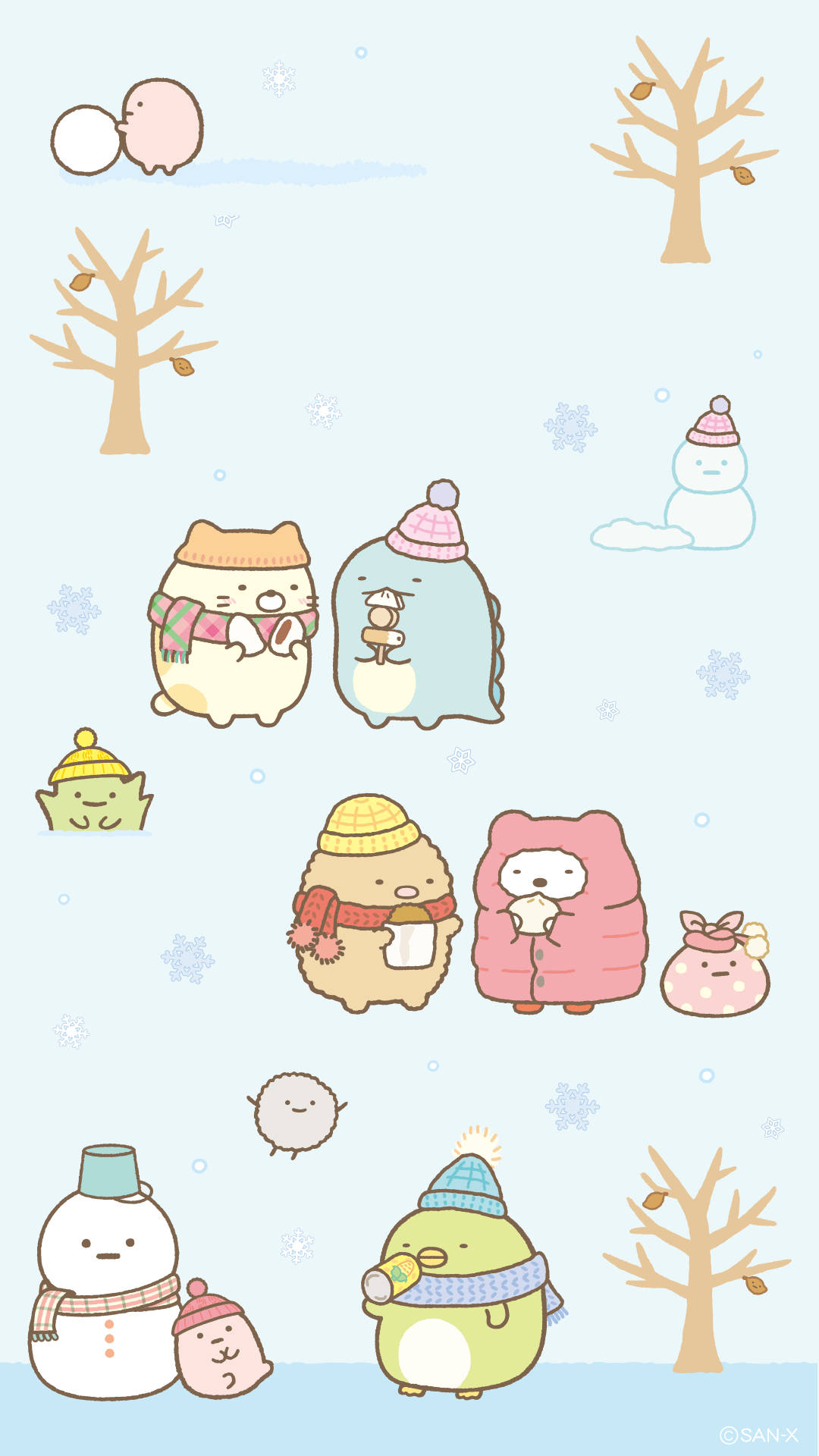 Герои sumikko gurashi през зимата кавай тапет.