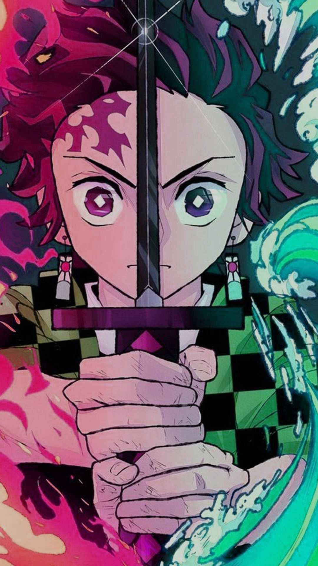 Таблица с маркировка на челото на Танджиро от "Demon Slayer" за iPhone Тапет