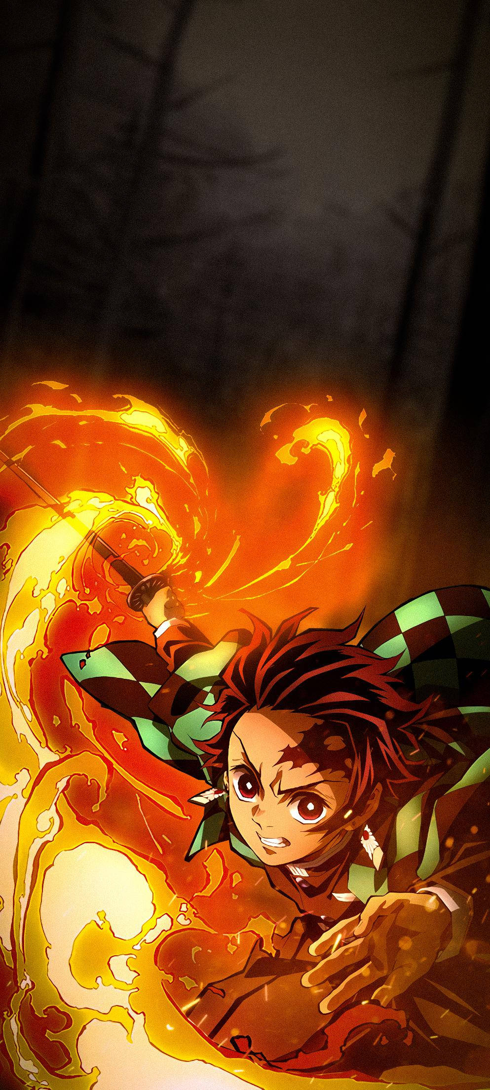 Танджиро в огън Demon Slayer за iPhone Тапет