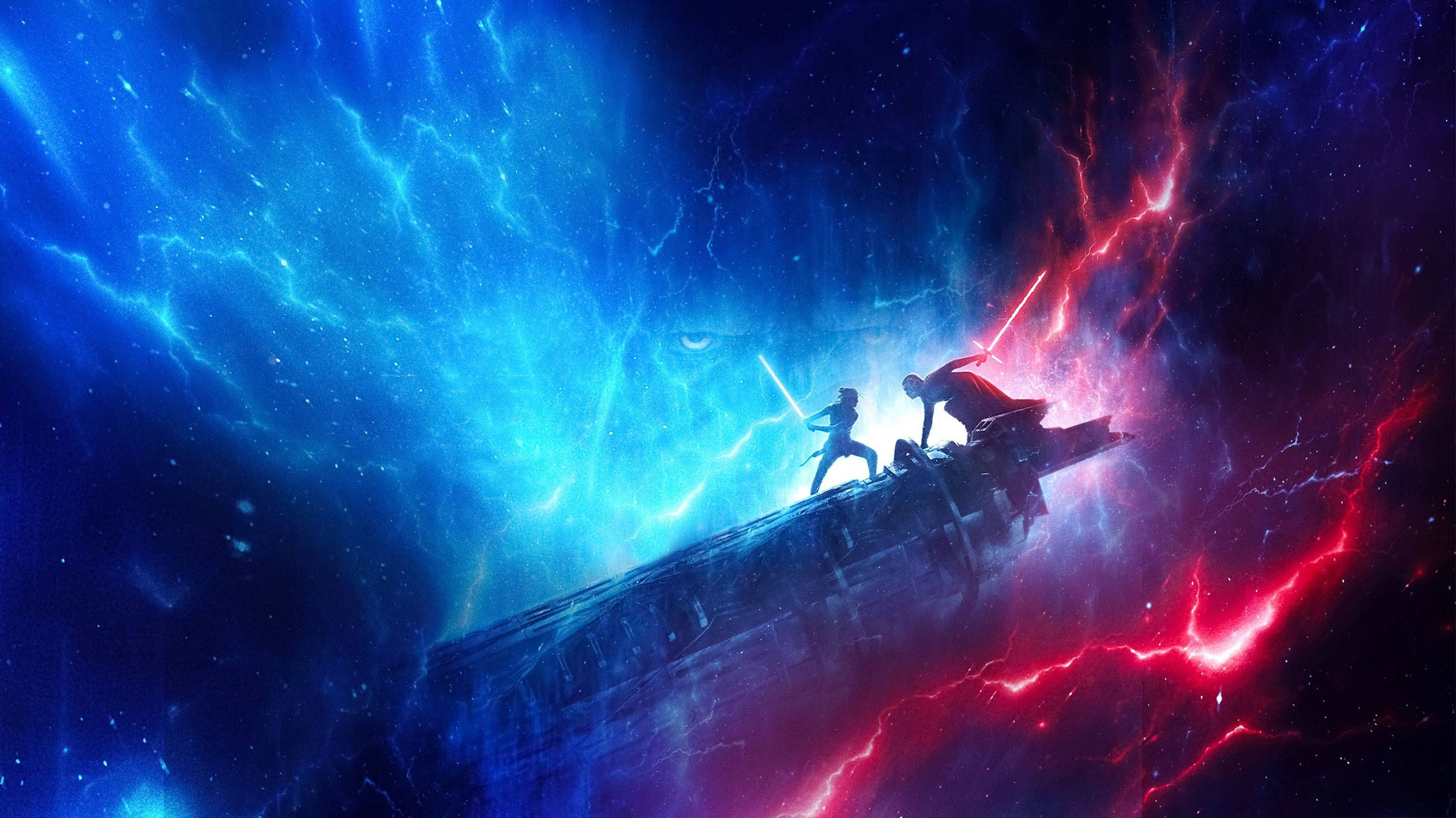 Телевизор 4K Star Wars Рей Кайло Рен Син и Червен Тапет