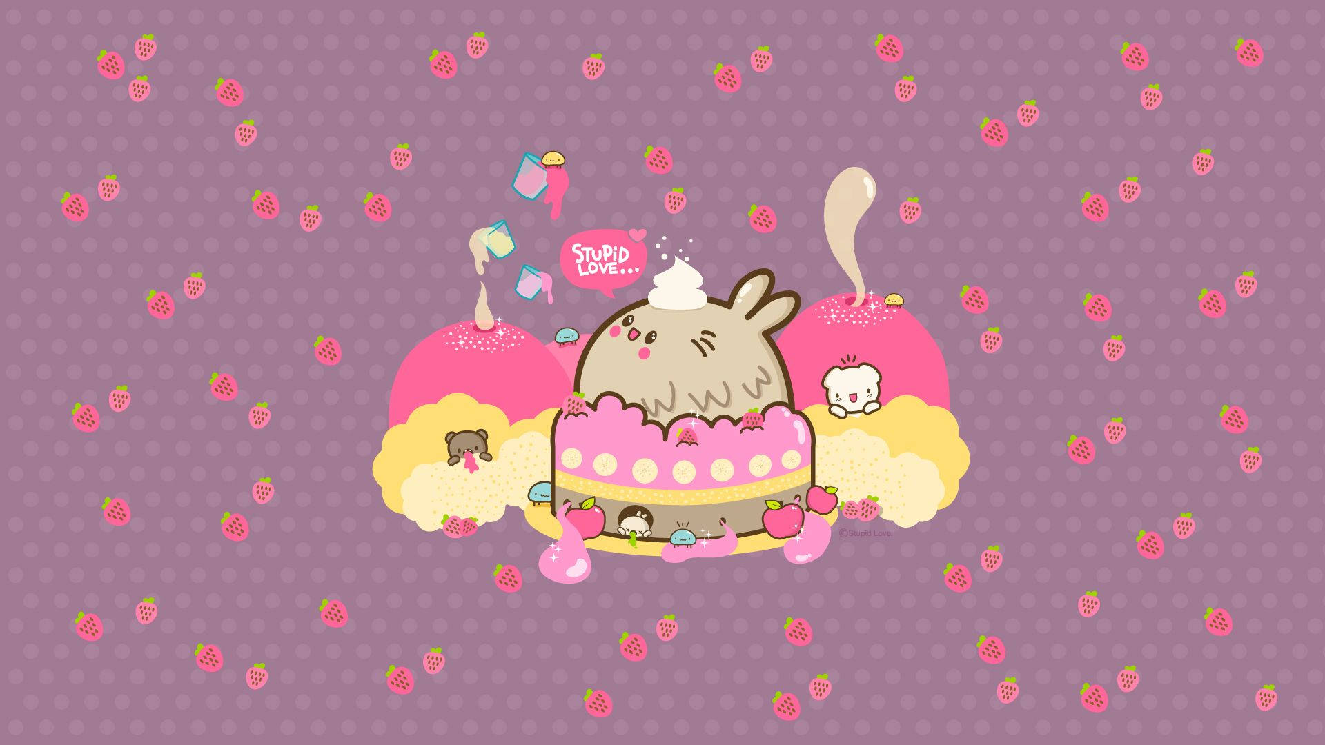 Kawaii лавандулови ягоди тапет.