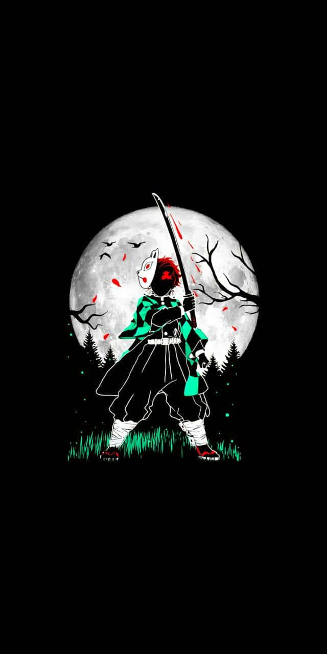 Тъмен екран за заключване на iPhone с Demon Slayer Тапет