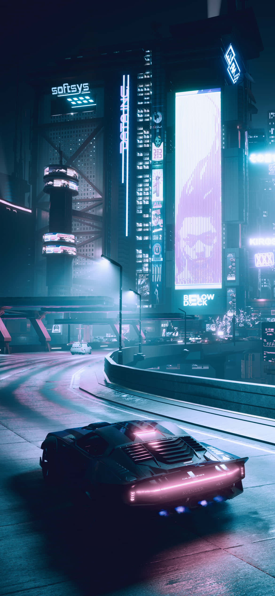 Фон за iPhone X Cyberpunk 2077 с кола в движение Тапет