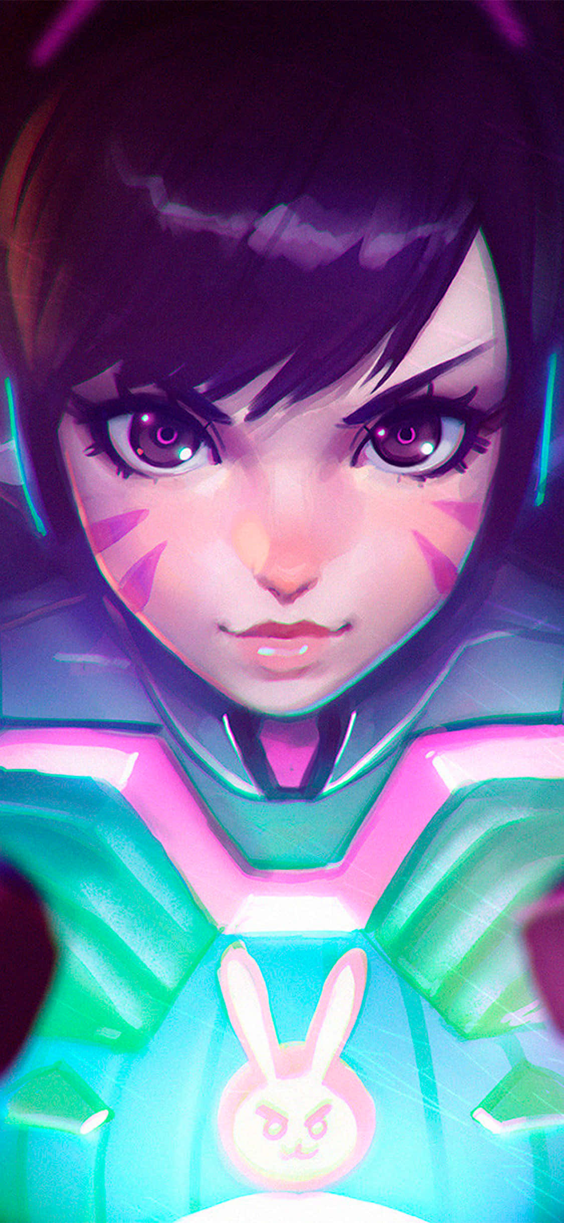 iPhone Xs Max Overwatch фон с D.Va и светящото заече лого Тапет