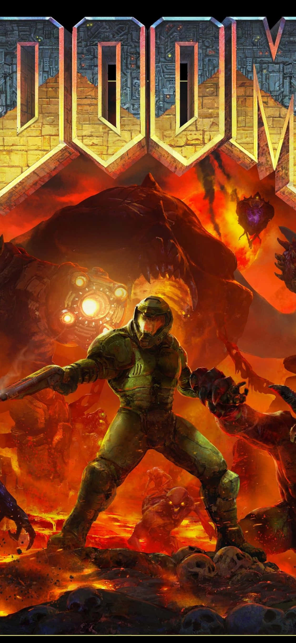 Фон за iPhone Xs с логотип Doom отгоре Тапет