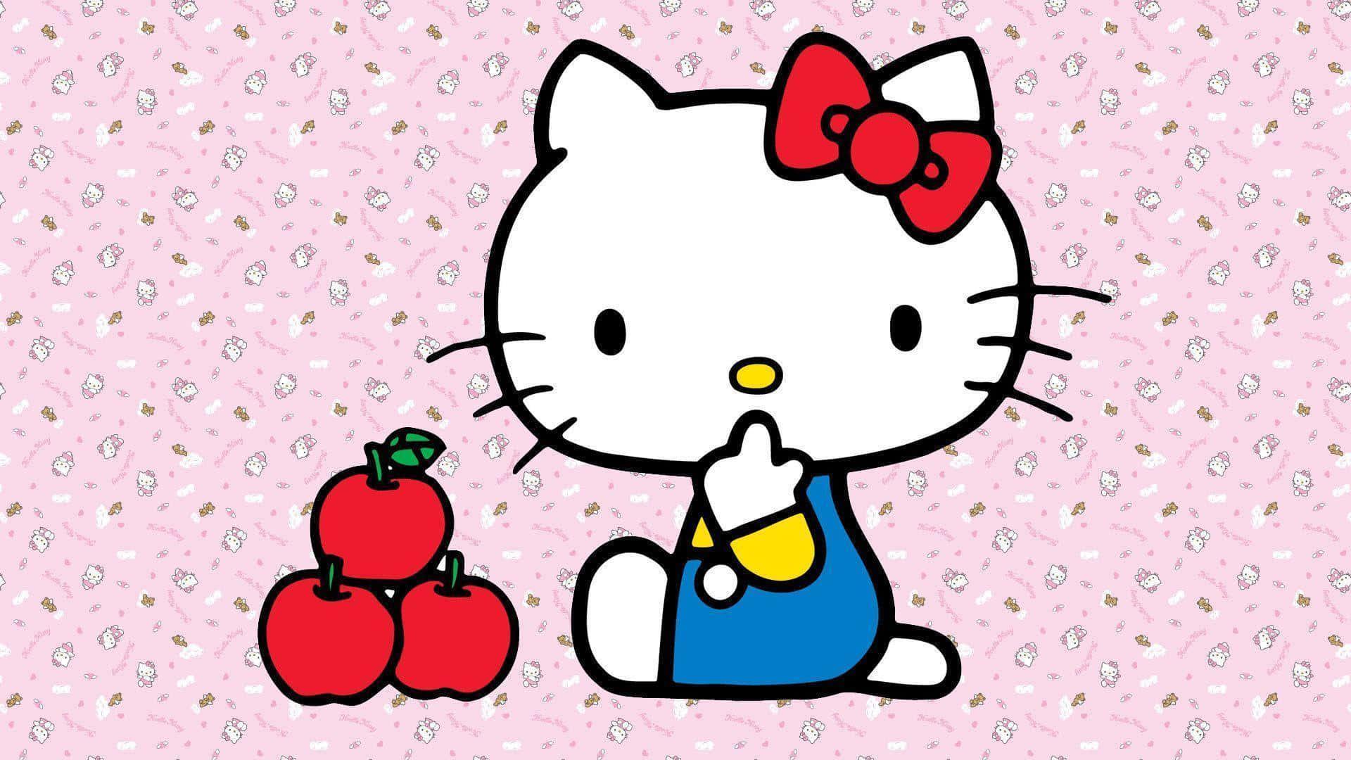 Фон на Hello Kitty до ябълки Тапет