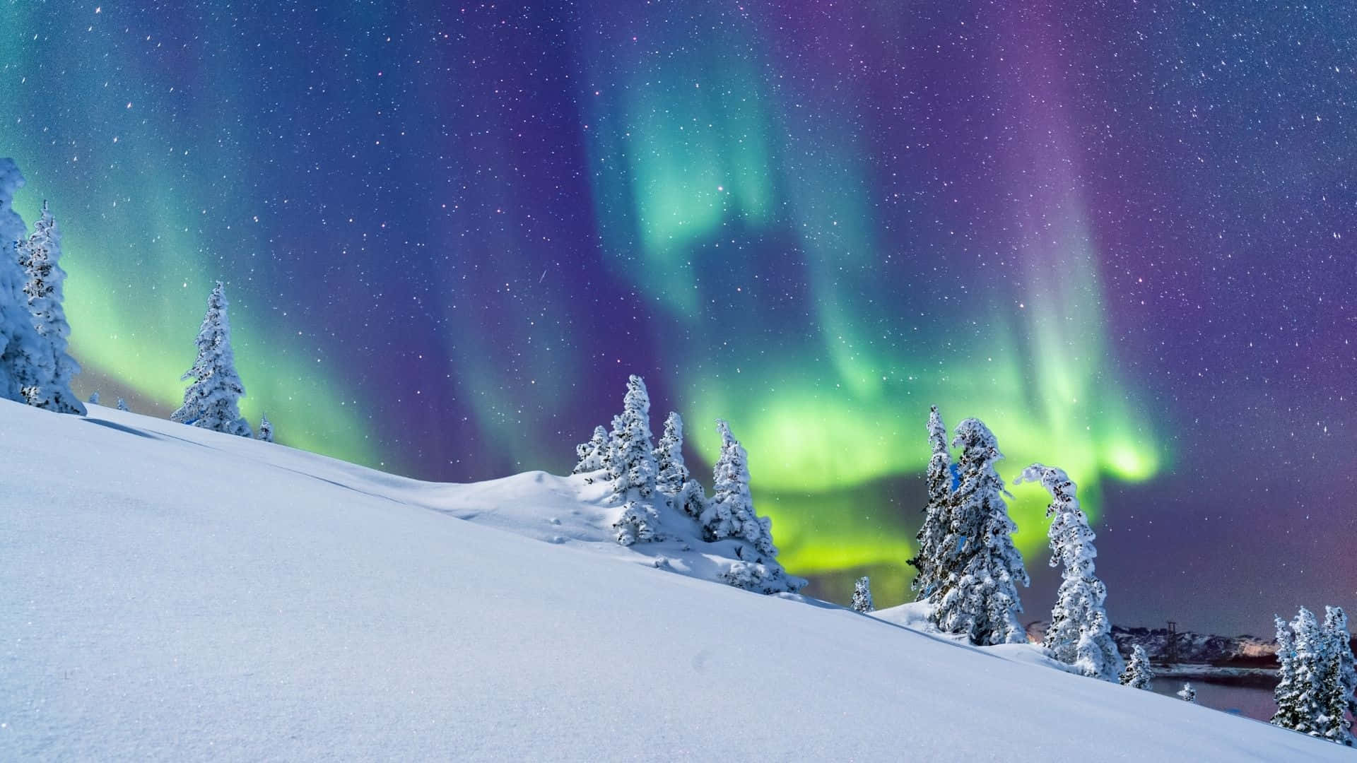 Фон на зимно чудо с Северно сияние Тапет