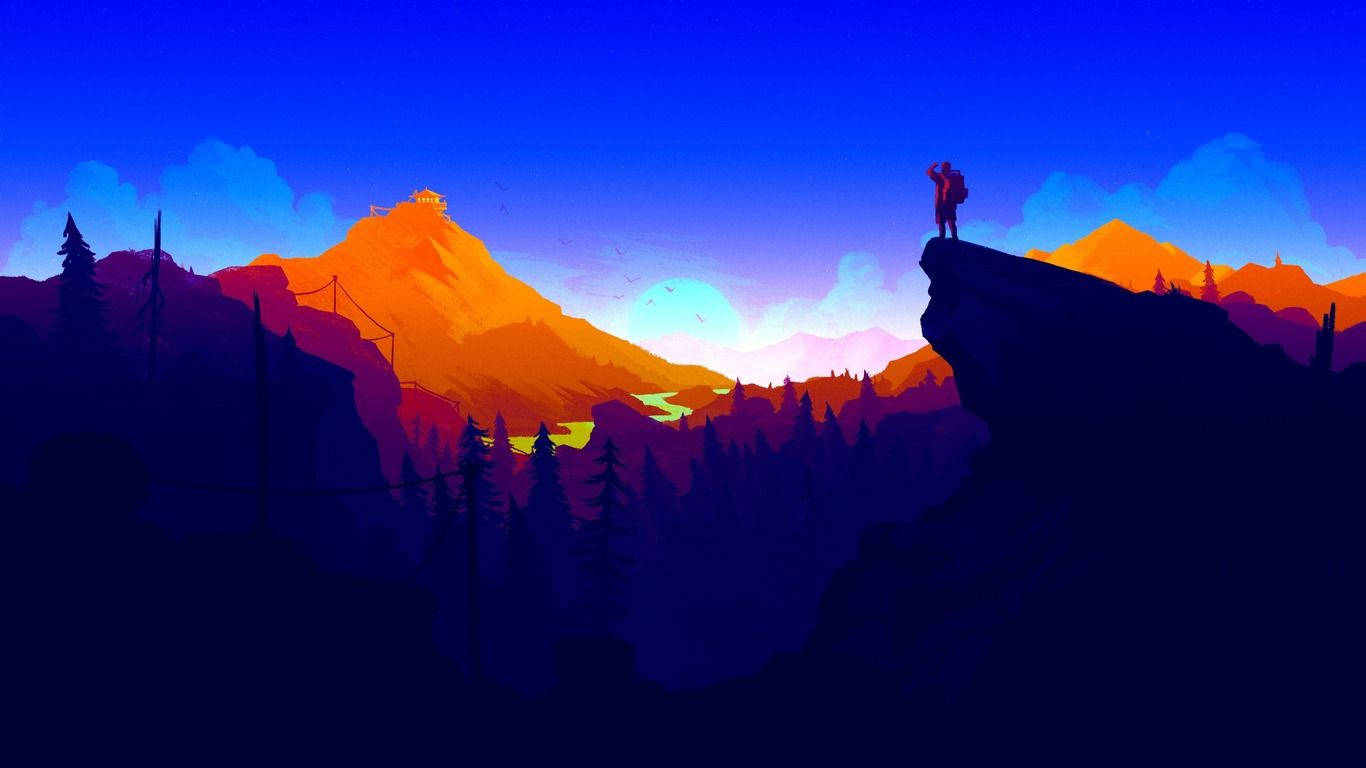 Хенри се наслажда на великолепния изглед от върховете в 'Firewatch' Тапет