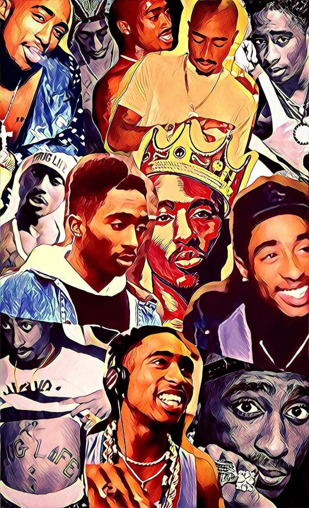 Цветен колаж на Tupac iPhone Тапет