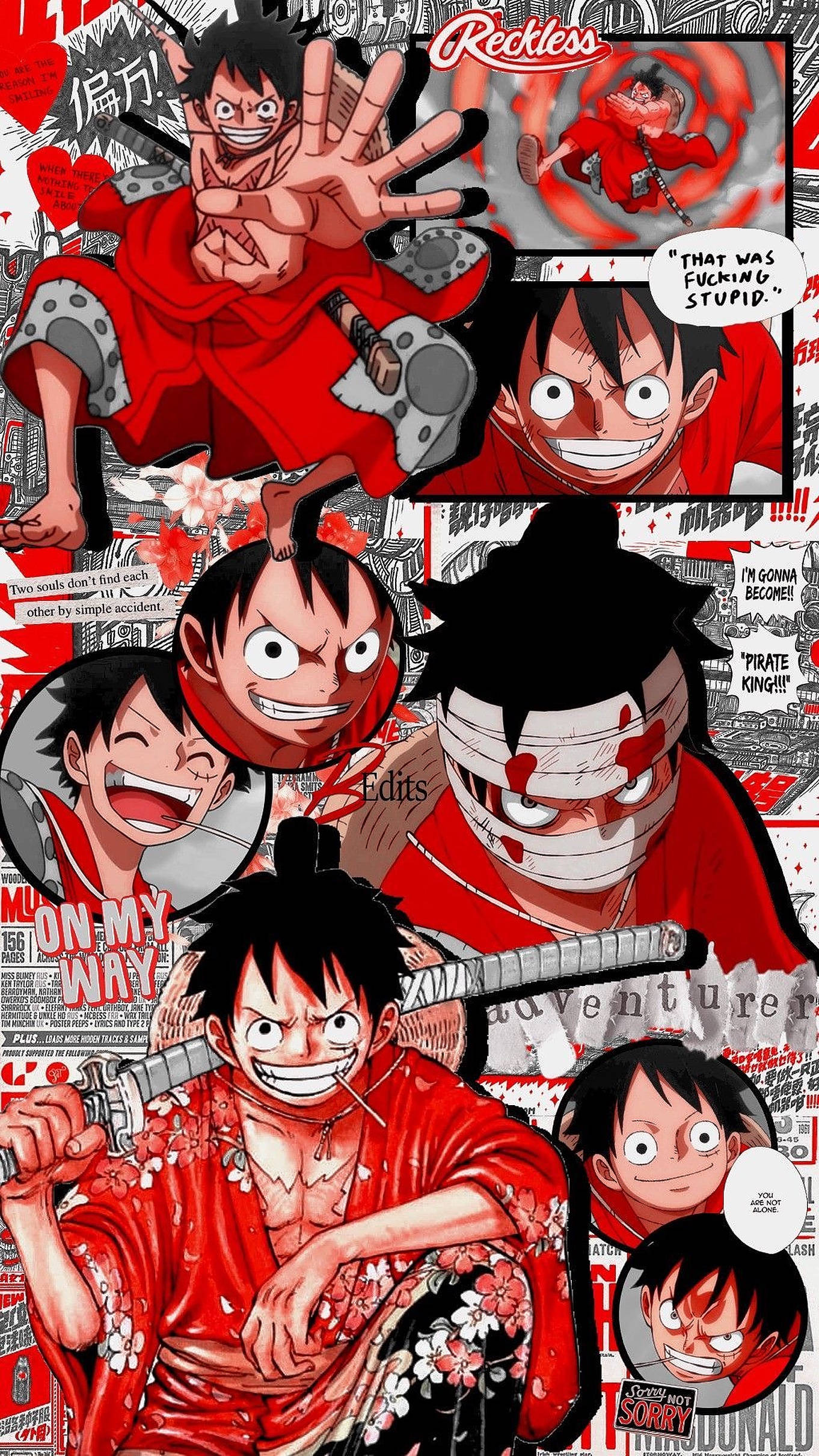 Червен колаж One Piece за iPhone Тапет