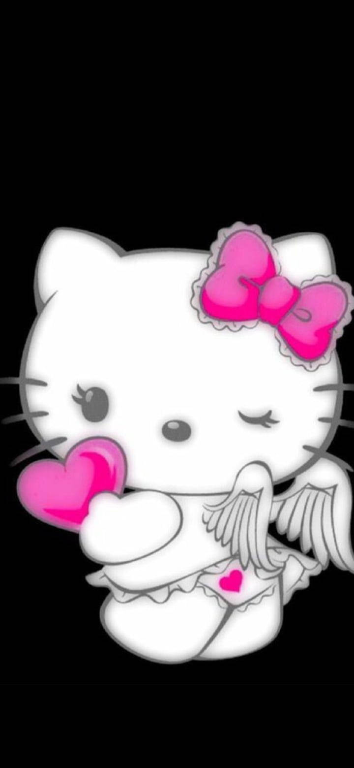 Черна Hello Kitty в ангелски костюм Тапет