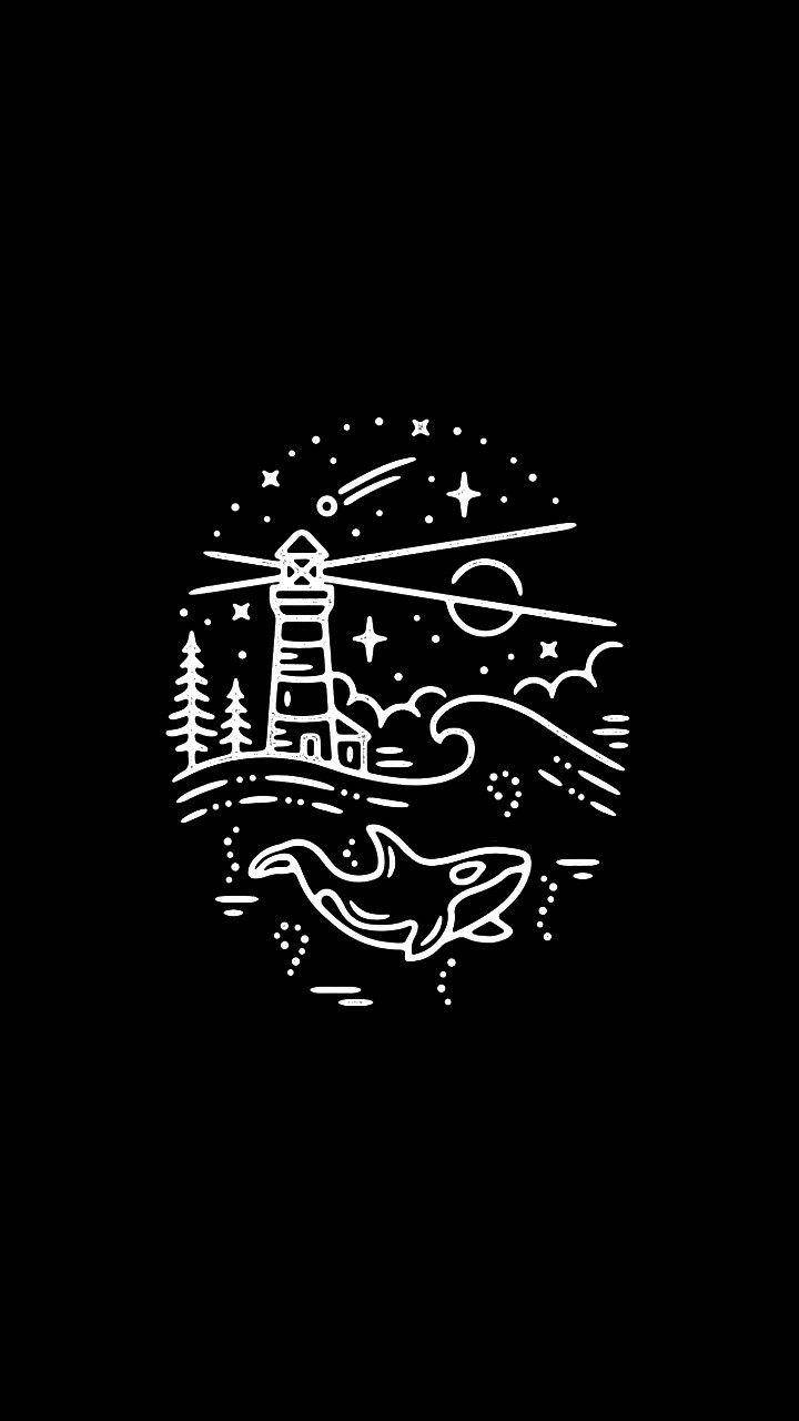 Черно-бял естетичен фар с рисунка Тапет