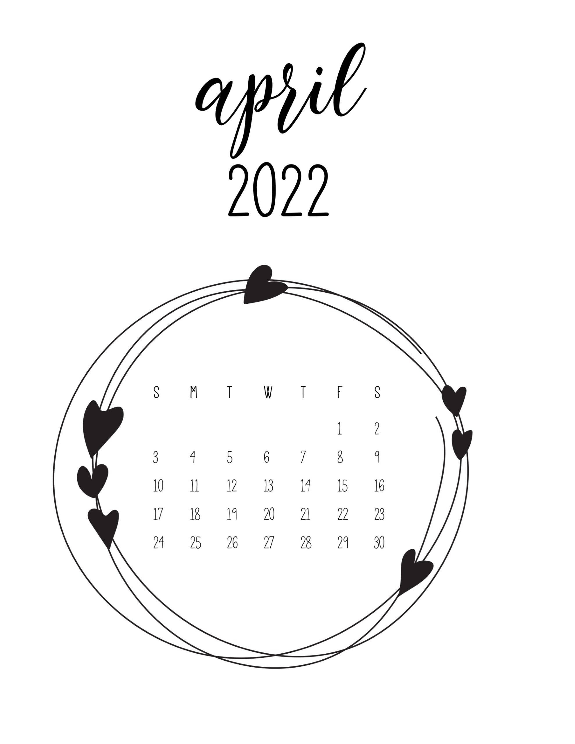 Черно-бял календар за април 2022 Тапет