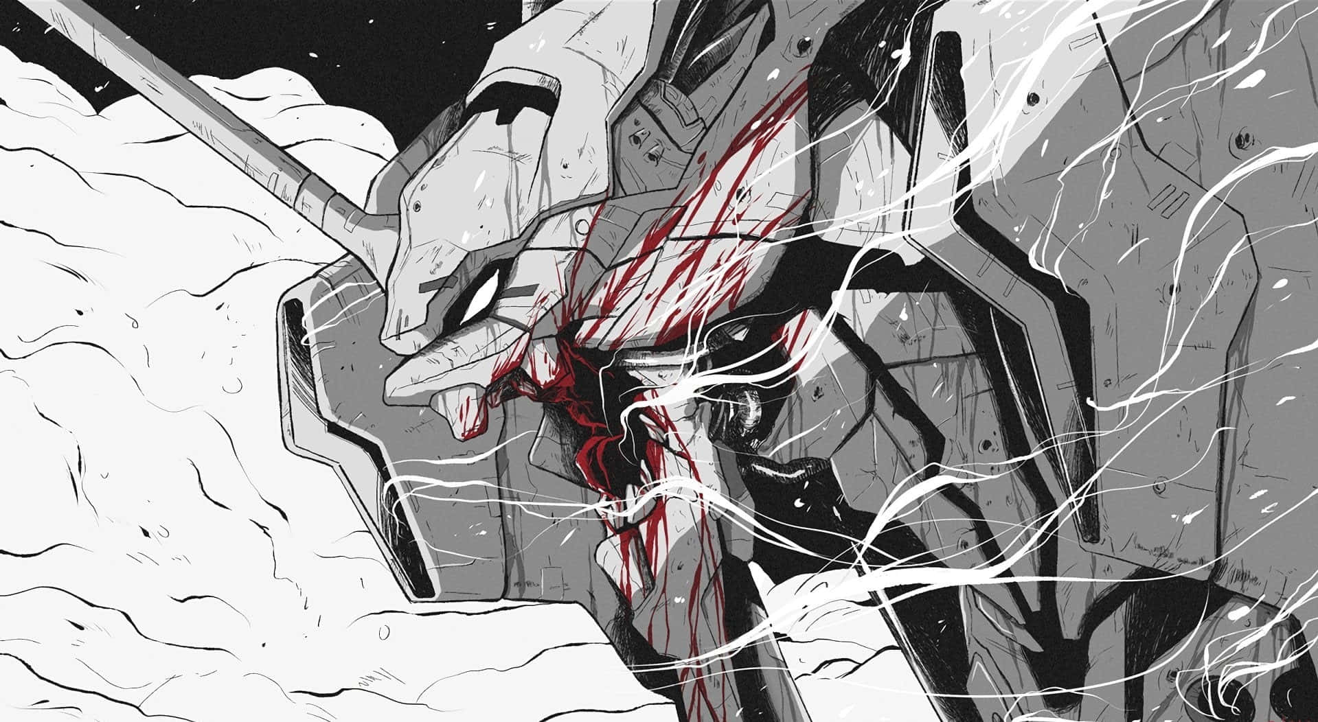Шинджи Икари, главният герой на Neon Genesis Evangelion, държащ Ланцата на Лонгин Тапет