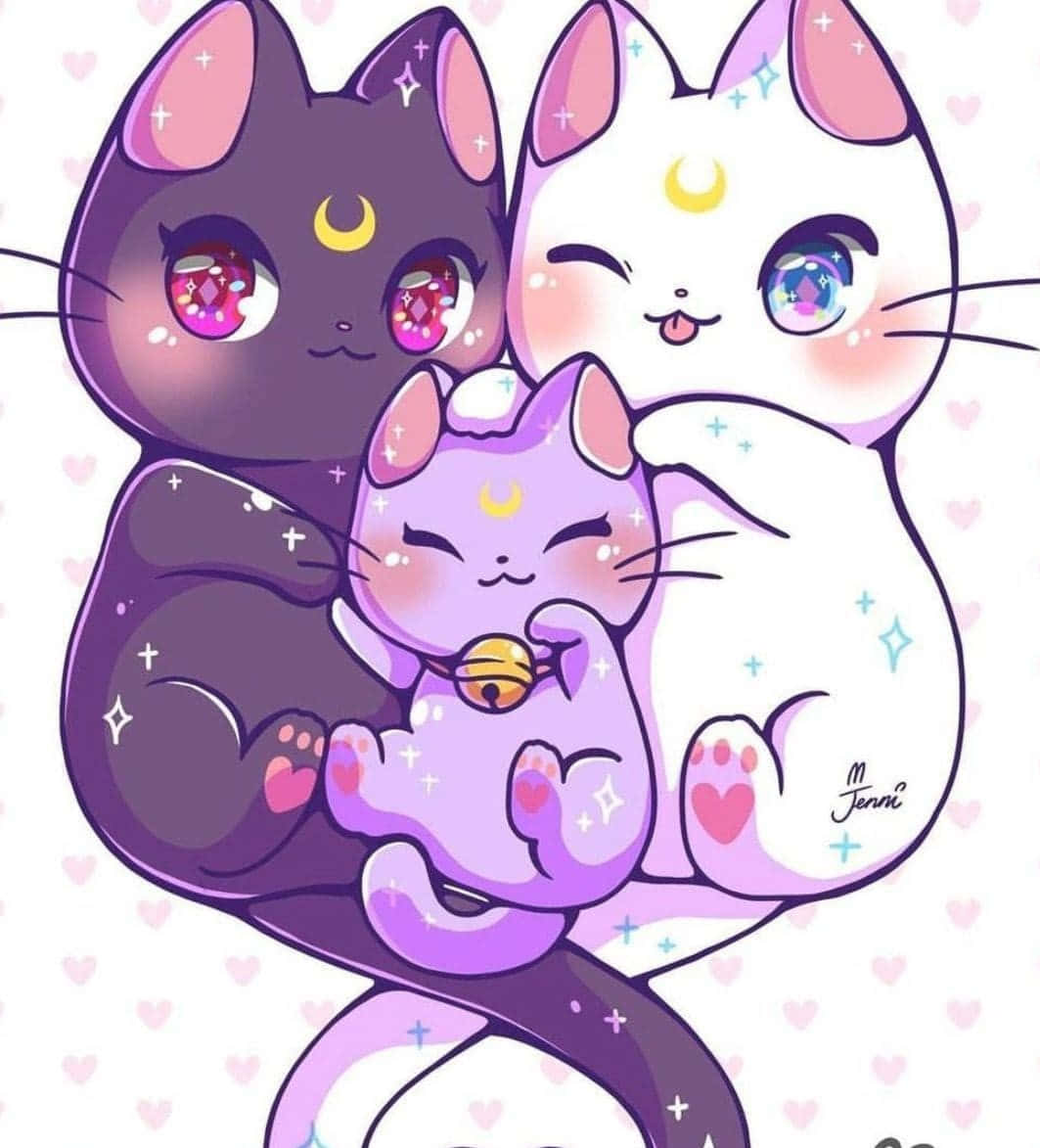 Щастлива аниме котка Тапет