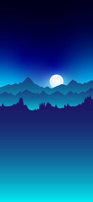 Aesthetic Blue Mountain Moon Illustration — iPhone 16e Тапет