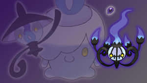 Chandelure със силуети на Lampent и Litwick — Аниме десктоп Тапет