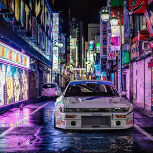 JDM автомобили на цветна странична улица