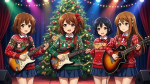 Момичетата от K-On! изпълняват коледен концерт на сцена