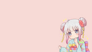 Kawaii HD момиче в кимоно — Пастелно розово Тапет