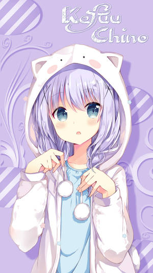 Kawaii аниме Кафу Чино в качулка заек