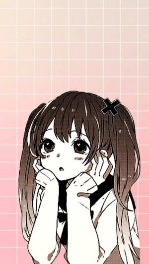 Kawaii аниме момиче с ръце на брадичката