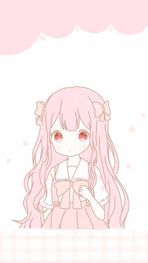 Kawaii аниме момиче с розови панделки