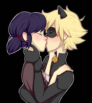Ladybug и Cat Noir се целуват тъмни дрехи тапет — Калинка и черен котик целуват Тапет