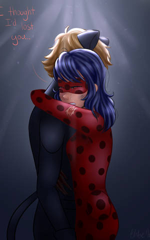 Ladybug и Cat Noir се целуват, плачат и се прегръщават тапет