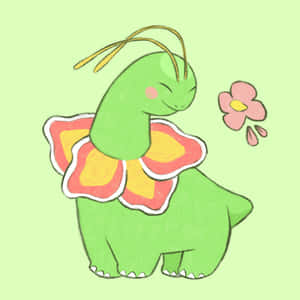 Meganium сладка илюстрация със зелен фон — Nintendo Тапет
