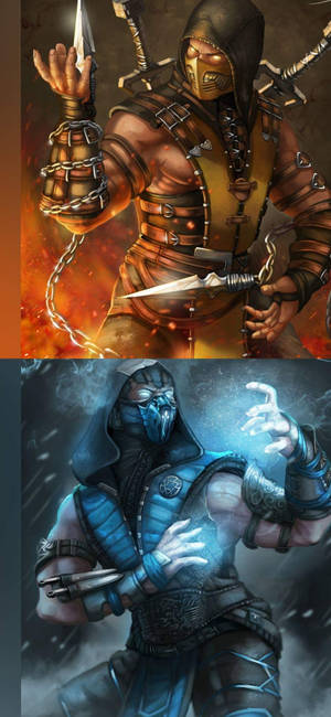 Mortal Kombat Скорпион срещу Саб-Зиро за телефон — iPhone 16 Pro Max Тапет