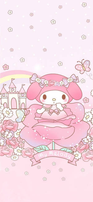 My Melody и розов цветок тапет — iPhone 16 Тапет