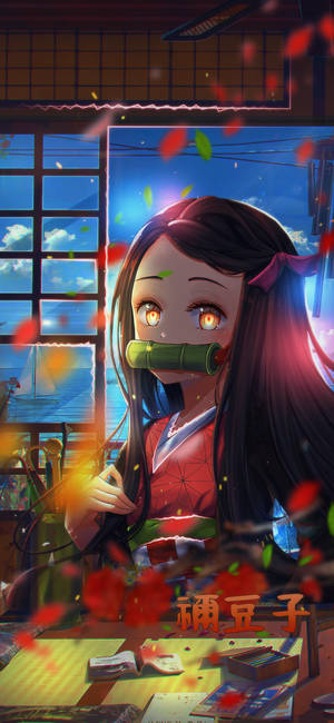 Nezuko Phone падающие листа — Galaxy S26 Ultra Тапет