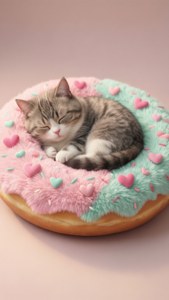 Pusheen спи в легло с форма на поничка, супер сладък кавай тапет за любителите на котки. — iPhone 7 Plus Тапет