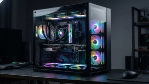 Минималистичен високопроизводителен гейминг компютър със светещи RGB компоненти. — Игри GIF Тапет