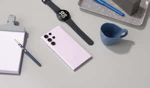 Samsung S23 Ultra в розово – работно място — Samsung galaxy s22 Тапет