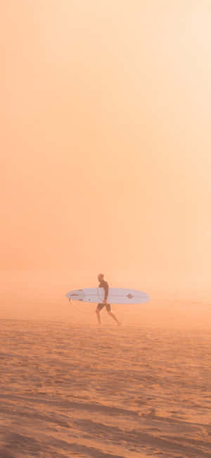 Surfboard Orange Sunset Sky — Оранжева естетика Тапет