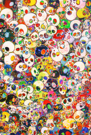 Takashi Murakami черепи големи 4K — Xiaomi Pad 9 Pro Тапет