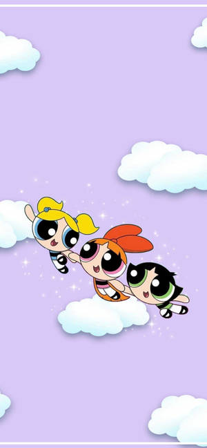 The Powerpuff Girls лилаво небо тапет — iPhone 14 Pro Тапет