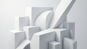 Модерна 3D абстрактна композиция от бели геометрични форми с деликатни градиенти. — Бяла естетика Тапет