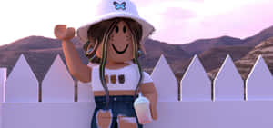 анимационно момиче стойки близ ограда — Естетика Roblox Тапет