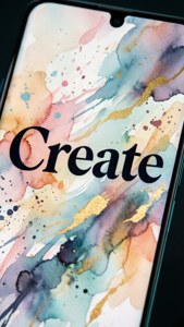 Тапет за Pixel 8 с типография 'Create' и акварелни пръски