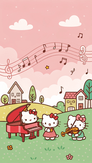 Hello Kitty,Музика,Пиано,Пеене,Сладка,Кавай,Сладка естетика