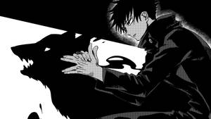 Тапет на Jujutsu Kaisen с Фушигуро, използващ прокълнатата си техника Божествено куче.