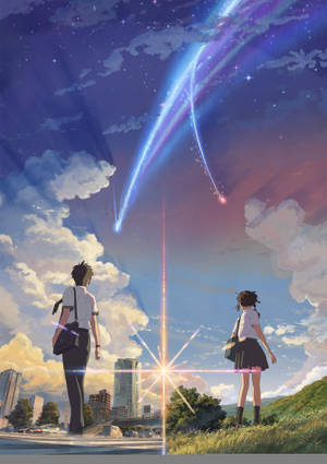 Тапет със съвпадаща двойка Таки и Мицуха от Kimi no na wa — Oppo Pad 5 Pro Тапет