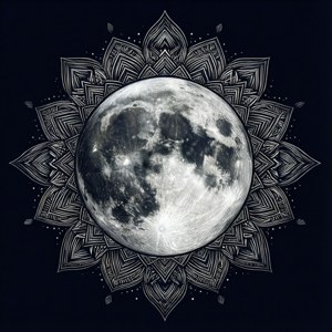 Симетричен SVG тапет на пълна луна с геометрични мандала шарки. — Луна Тапет