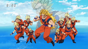 Dragon Ball Z Сан Гоку супер Броуди, множество супер сайяни в едно, аниме герой с щръкнала жълта коса.